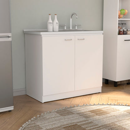 Versatile White Kitchen Utility Sink Cabinet with Storage