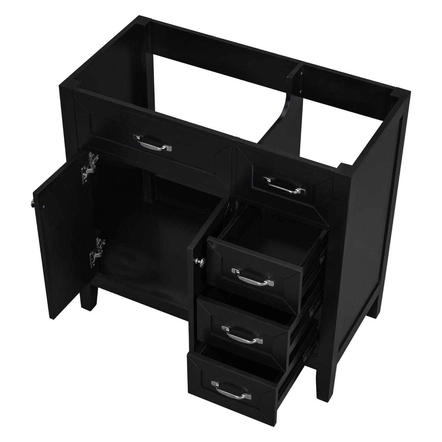 Modern 36" Black Bathroom Vanity Base Cabinet with Drawers, Solid Wood & MDF Construction