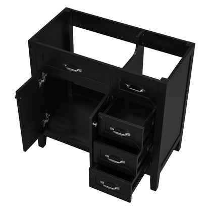 Modern 36" Black Bathroom Vanity Base Cabinet with Drawers, Solid Wood & MDF Construction