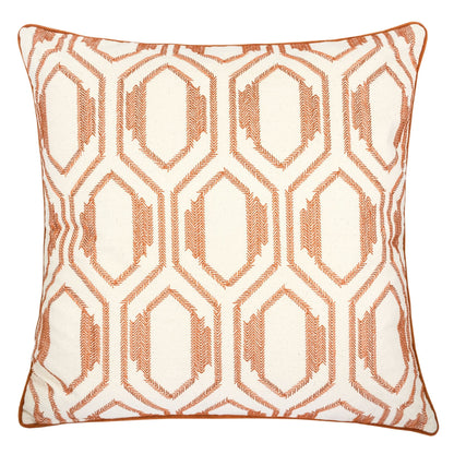 Geometric Embroidered Cotton Throw Pillow, 20x20 Inch, Herringbone Texture, Modern Living Room – Rust