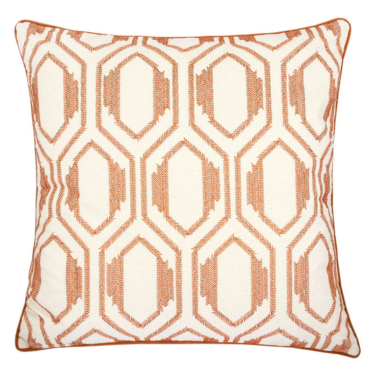 Geometric Embroidered Cotton Throw Pillow, 20x20 Inch, Herringbone Texture, Modern Living Room – Rust