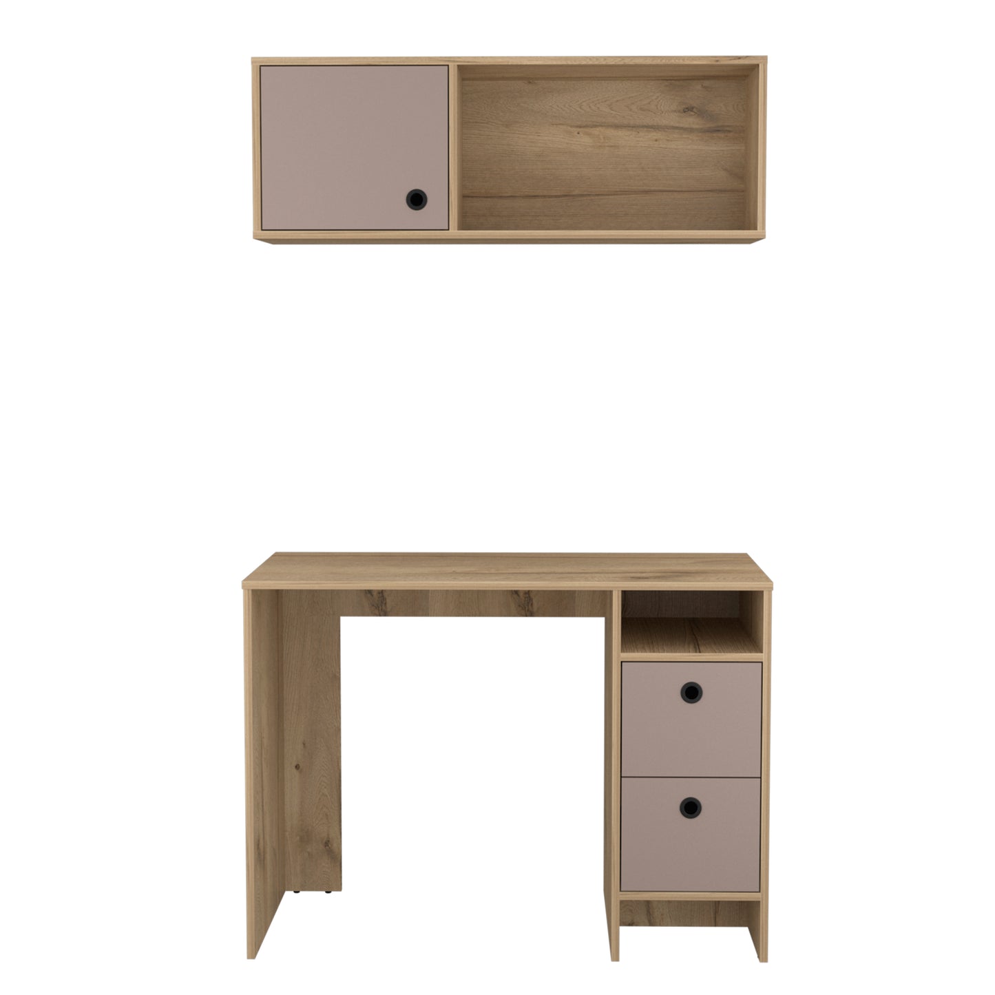 Light Oak and Taupe Modern Office Duo with Shelves and Drawers