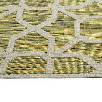 2' x 3' Rectangle Indoor/Outdoor Rug with Geometric Texture, High-Low Cut & Loop, Power Loomed Lime Green