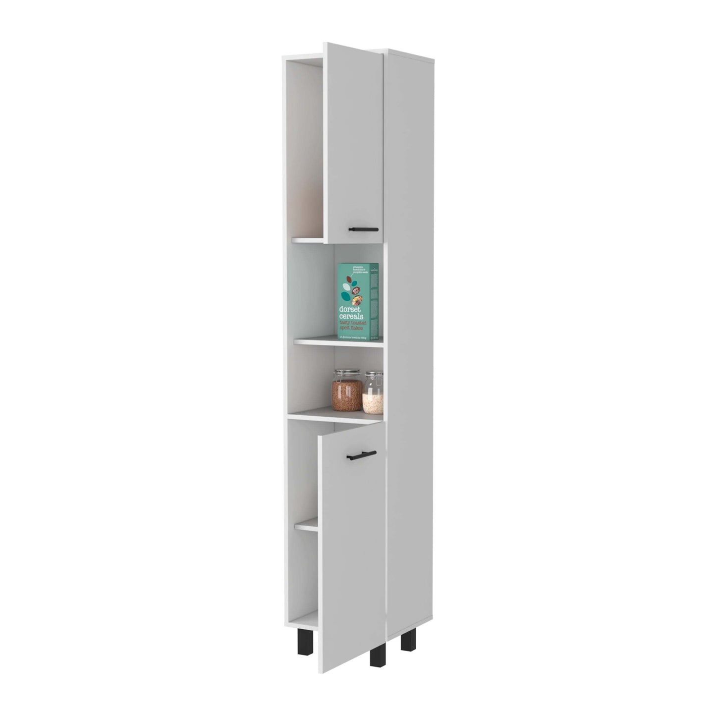 Sheffield Contemporary 2-Door Kitchen Pantry Cabinet with Adjustable Shelves and Chrome Hardware