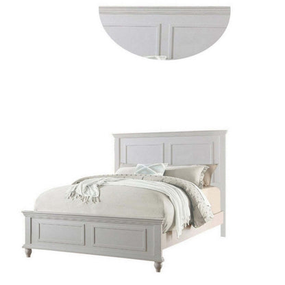 Elegant White Queen Size Bed Frame with High Panel Headboard and Footboard