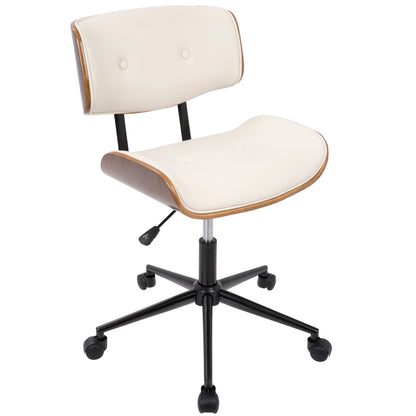 LumiSource Lombardi Adjustable Mid-Century Modern Office Chair with Swivel in Walnut and Cream Upholstery