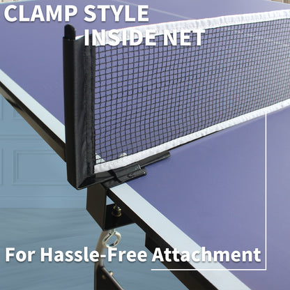 8ft Mid-Size Foldable TT Table for Indoor/Outdoor - Portable Ping Pong Set w/ Net, 2 Paddles, 3 Balls Blue