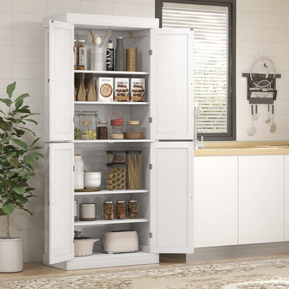 Elegant 72.5" White Freestanding Kitchen Pantry with Adjustable Shelves and 4 Doors