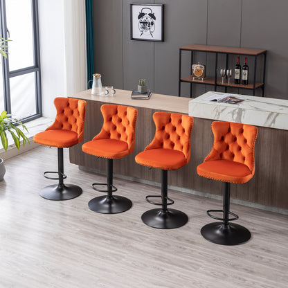 Orange Velvet Swivel Bar Stools Two Pack Adjustable 25 33