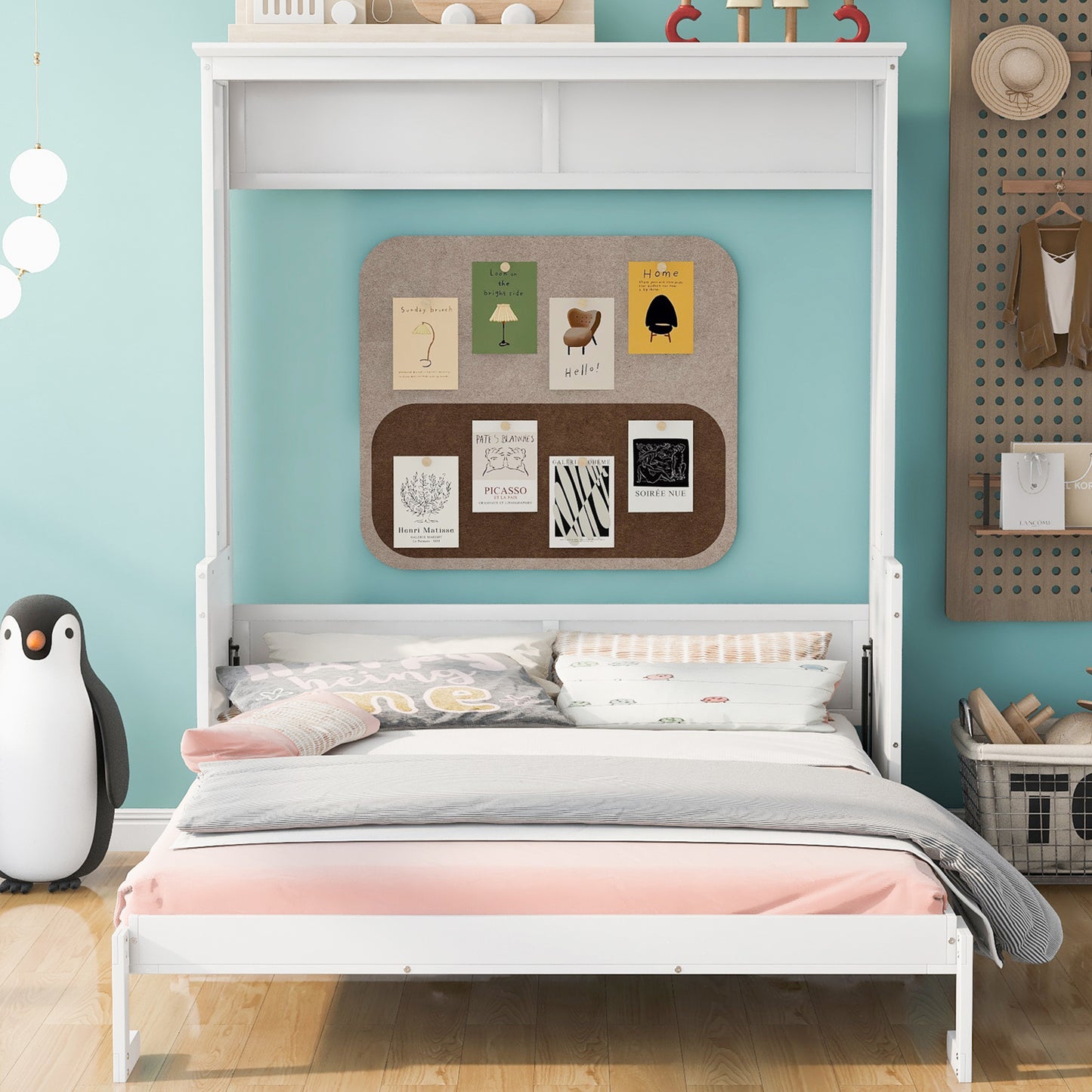 Versatile Queen Murphy Bed with Integrated Shelf in White