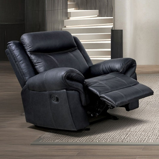Transitional Glider Recliner, Pillow Arms, Faux Leather, 41.5W x 38.5D x 41H, Living Room, Black Finish