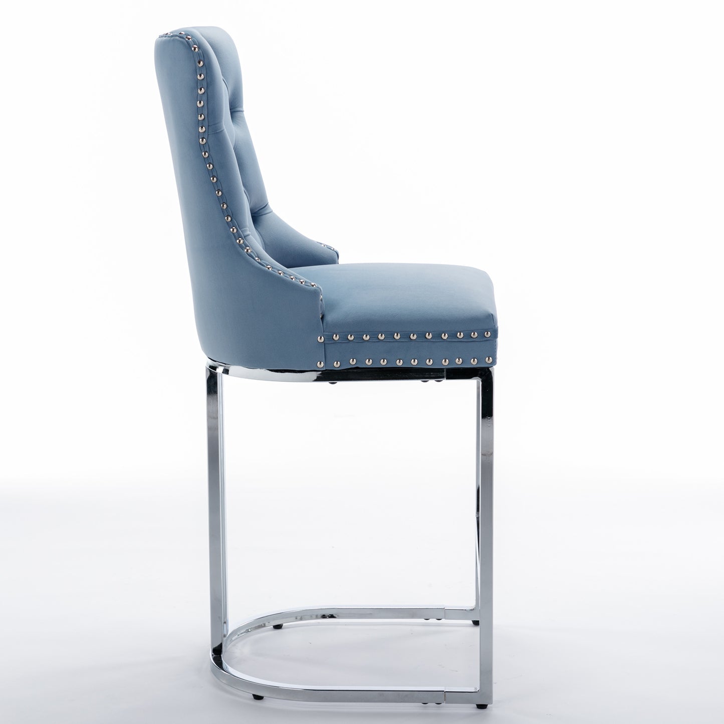 26 Inch Counter Height Bar Stools Set 2 Light Blue Velvet