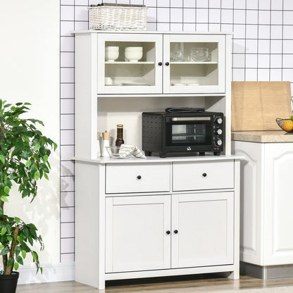 Antique White 63.5" Kitchen Storage Buffet with Hutch and Adjustable Shelves