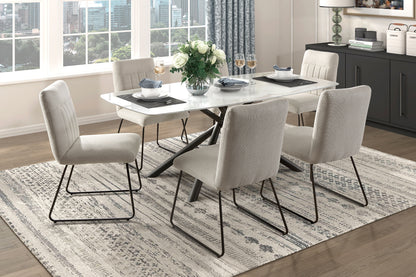 2-Piece Casual Modern Dining Chair Set, Side Chairs, Polyester Fabric, Tubular Metal Legs, Beige