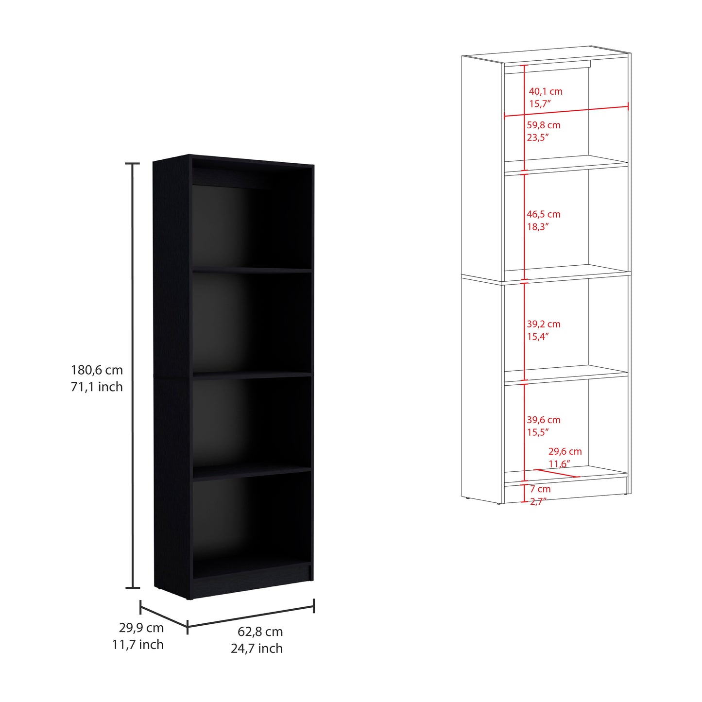 Modern 2-Piece Black Bookcase Set with 9 Shelves for Living Room and Office Storage