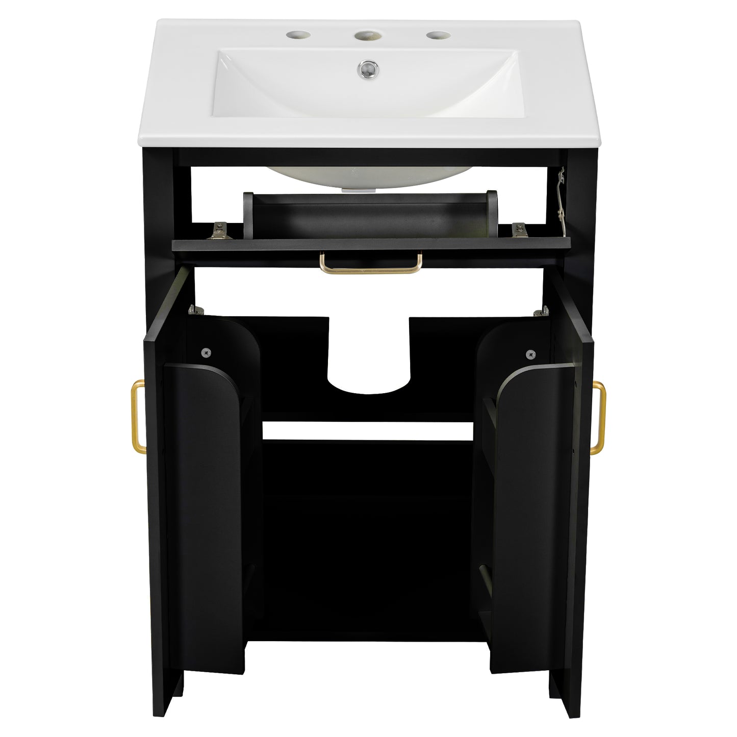 Compact 24" Luxurious Bathroom Vanity Combo with Ceramic Sink and Soft Close Doors