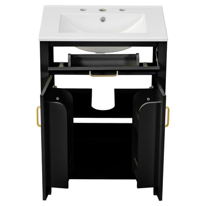 Compact 24" Luxurious Bathroom Vanity Combo with Ceramic Sink and Soft Close Doors