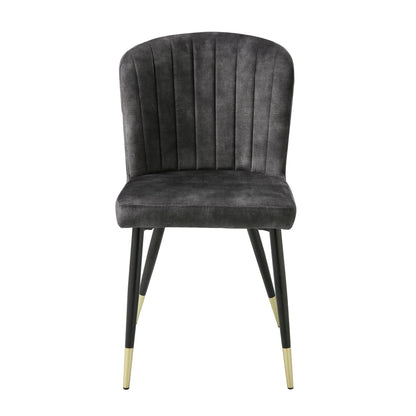 Modern Design Home Furniture Chairs Set of 2, Charcoal-hued Velvet Upholstery Channel Tufting Black Metal Legs with Gold-Finish Accent