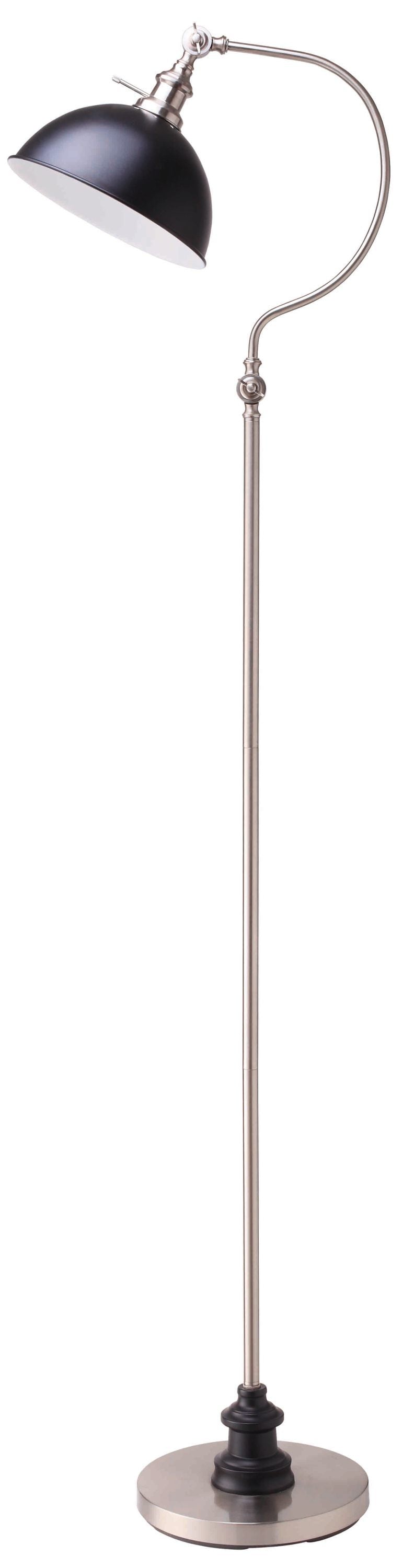 Arched Floor Lamp, Adjustable Head, Weighted Base, Black Shade, LED Compatible, 69-Inch Tall Satin Nickel