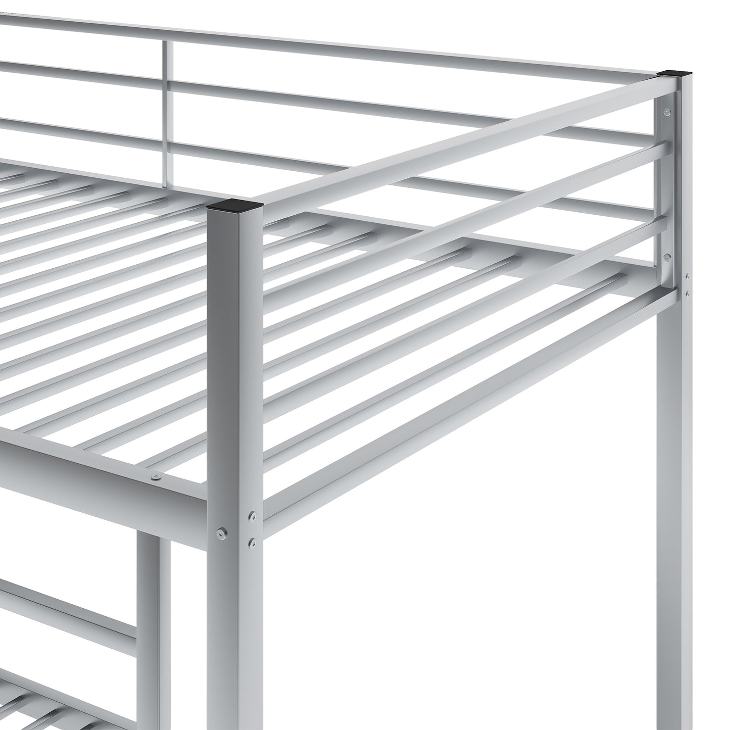 Silver Twin Over Twin Low Metal Bunk Bed with Ladder