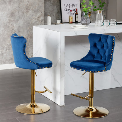 AA Blue Velvet Bar Stools Adjustable 25 33in Set Of 2
