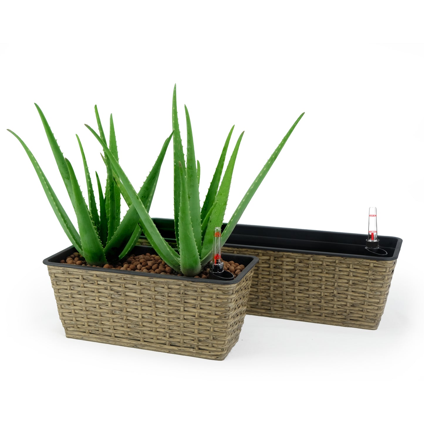 2-Pack Self-Watering Rectangle Planter for Indoor/Outdoor, Hand-Woven Wicker, Small & Medium Brown