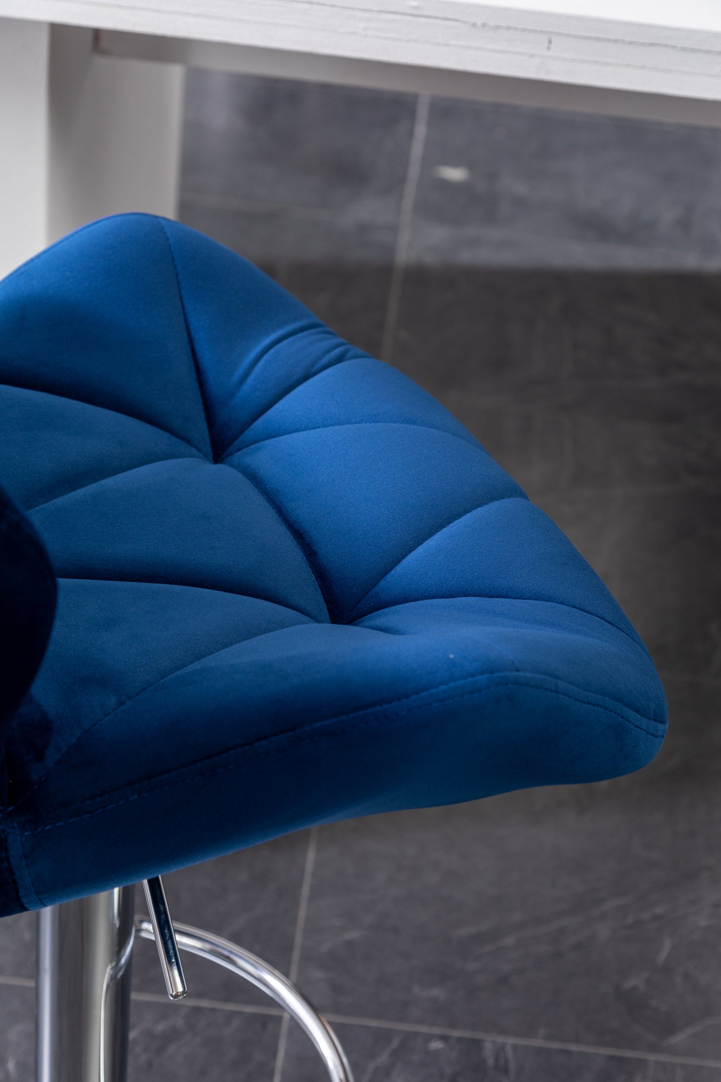 Breni Velvet Diamond Tufted Swivel Adjustable Height Barstool, Set of 2, Blue