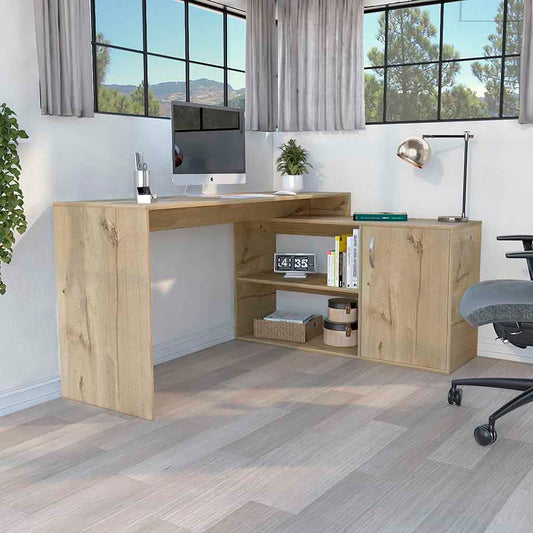 L-Shaped Modern Computer Desk with Versatile Storage - Light Oak Finish