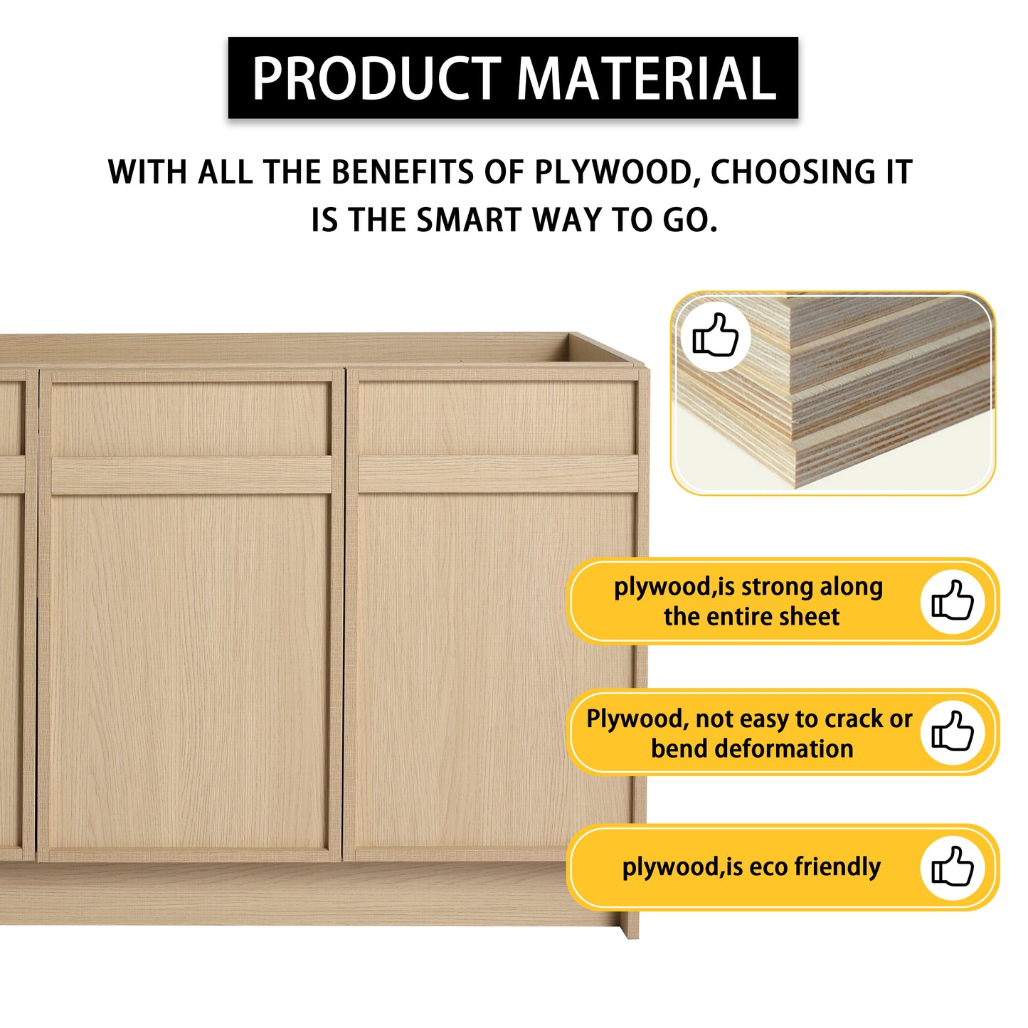 Modern 48" Freestanding Oak Bathroom Vanity with White Resin Sink & Soft-Close Doors