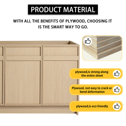 Modern 48" Freestanding Oak Bathroom Vanity with White Resin Sink & Soft-Close Doors