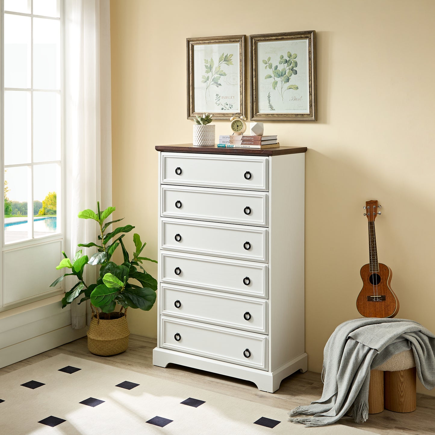 Elegant White 6-Drawer Tall Dresser for Bedroom and Living Room - Spacious Storage Solutions with Smooth Gliding Drawers and Stylish Design