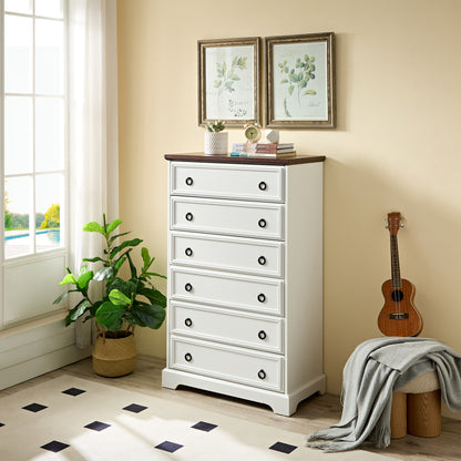 Elegant White 6-Drawer Tall Dresser for Bedroom and Living Room - Spacious Storage Solutions with Smooth Gliding Drawers and Stylish Design