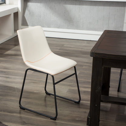 Set of 2 Vintage PU Leather Dining Chairs with Metal Sleigh-Style Legs, Upholstered Seats, White