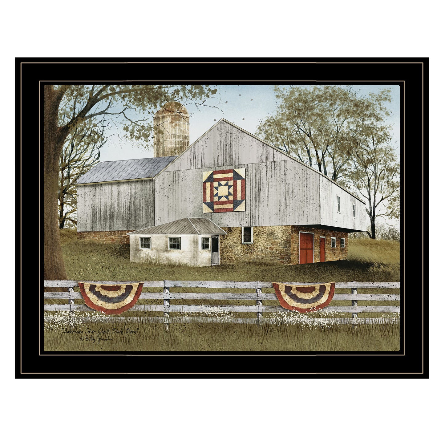 Framed Quilt Block Wall Art - American Star Barn - 21x27 in - Paper - Modern Farmhouse Decor - Multicolor