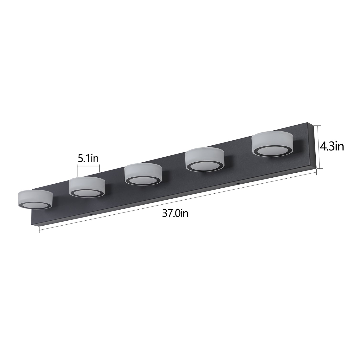 LED 5-Light Vanity Light Fixture for Over-Mirror Bath Wall, 37in Long, Modern Iron & Acrylic Black