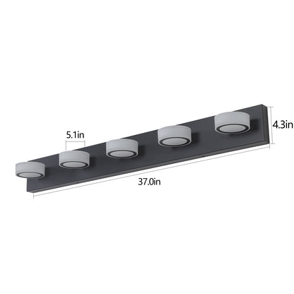 LED 5-Light Vanity Light Fixture for Over-Mirror Bath Wall, 37in Long, Modern Iron & Acrylic Black