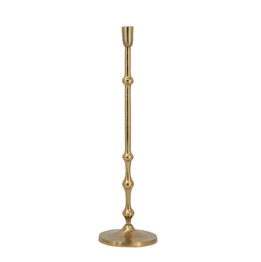 Slender Aluminum Taper Candle Holder with Bead Accents, 5x5x19 in Tabletop, Transitional Style Bronze