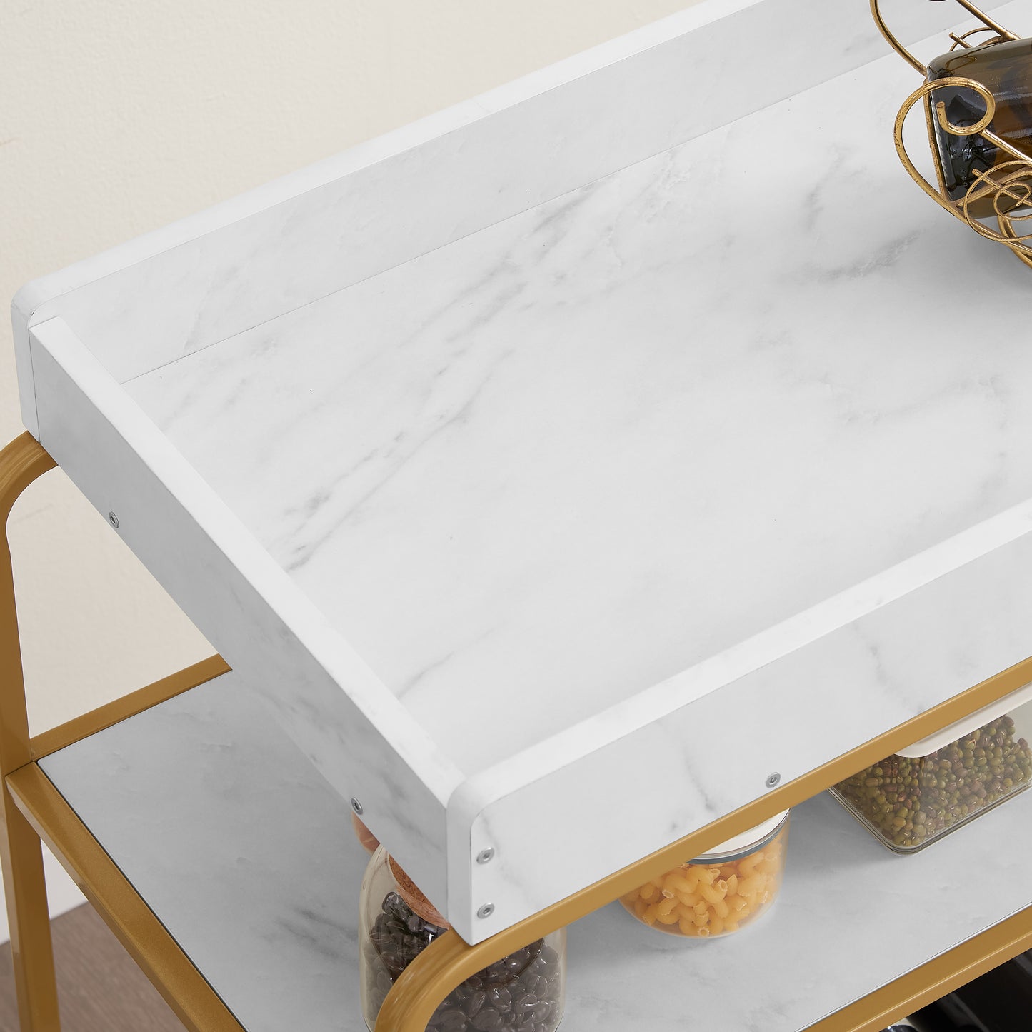 Elegant Six Tier Rolling Bar Cart Wine Rack Glass Holder