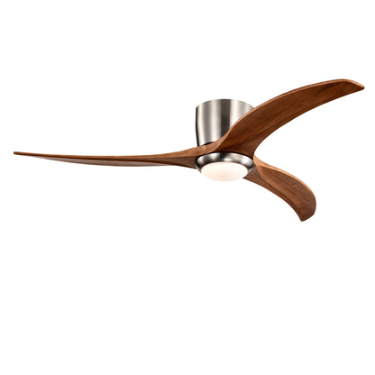 52-Inch Flush Mount Ceiling Fan with Wood Blades and Remote, 6-Speed DC Motor, Reversible Stain Nickel