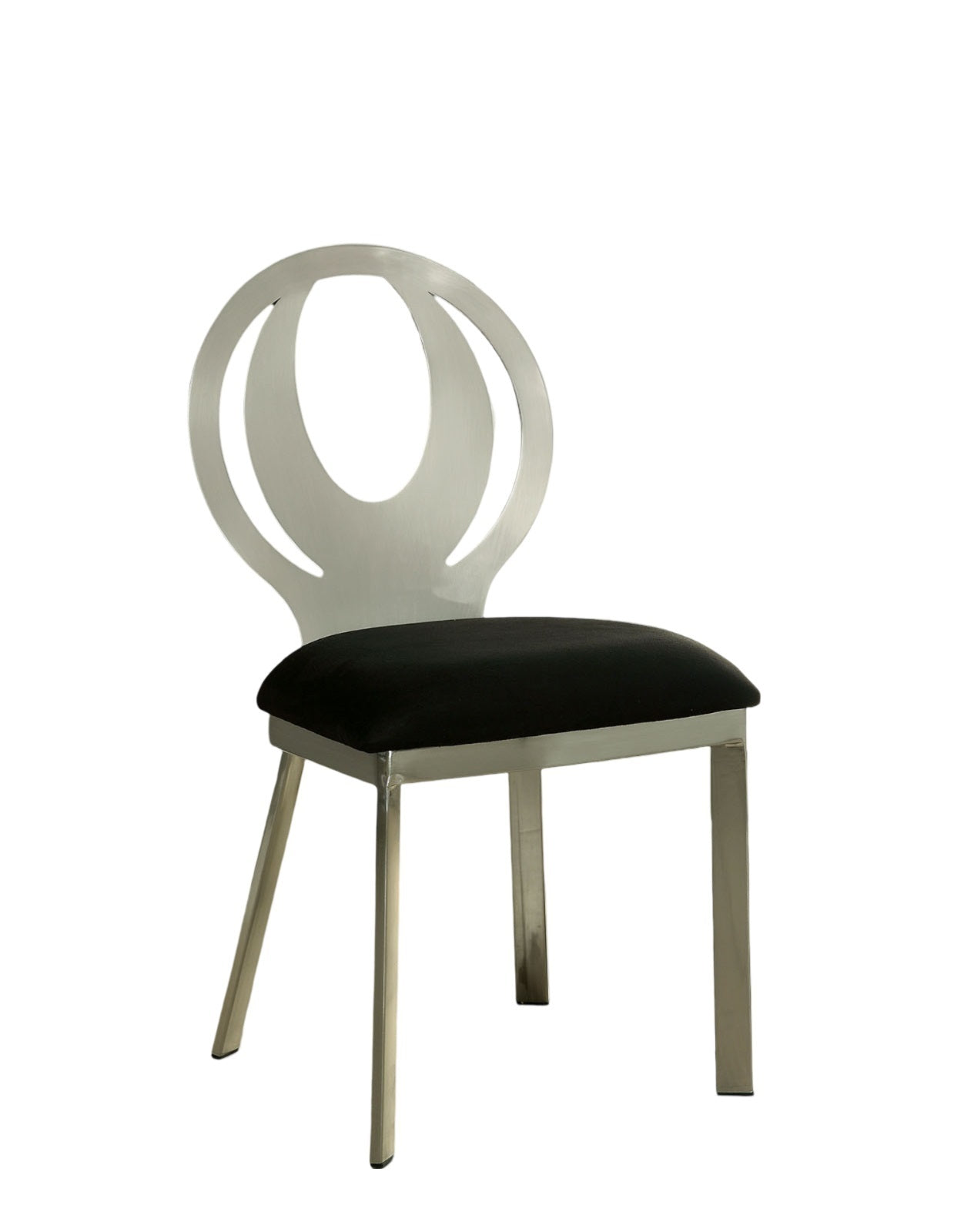 Contemporary 2pc Metal-Frame Dining Chairs with Microfiber Seats, Oval Back, Powder-Coated Satin Finish Black
