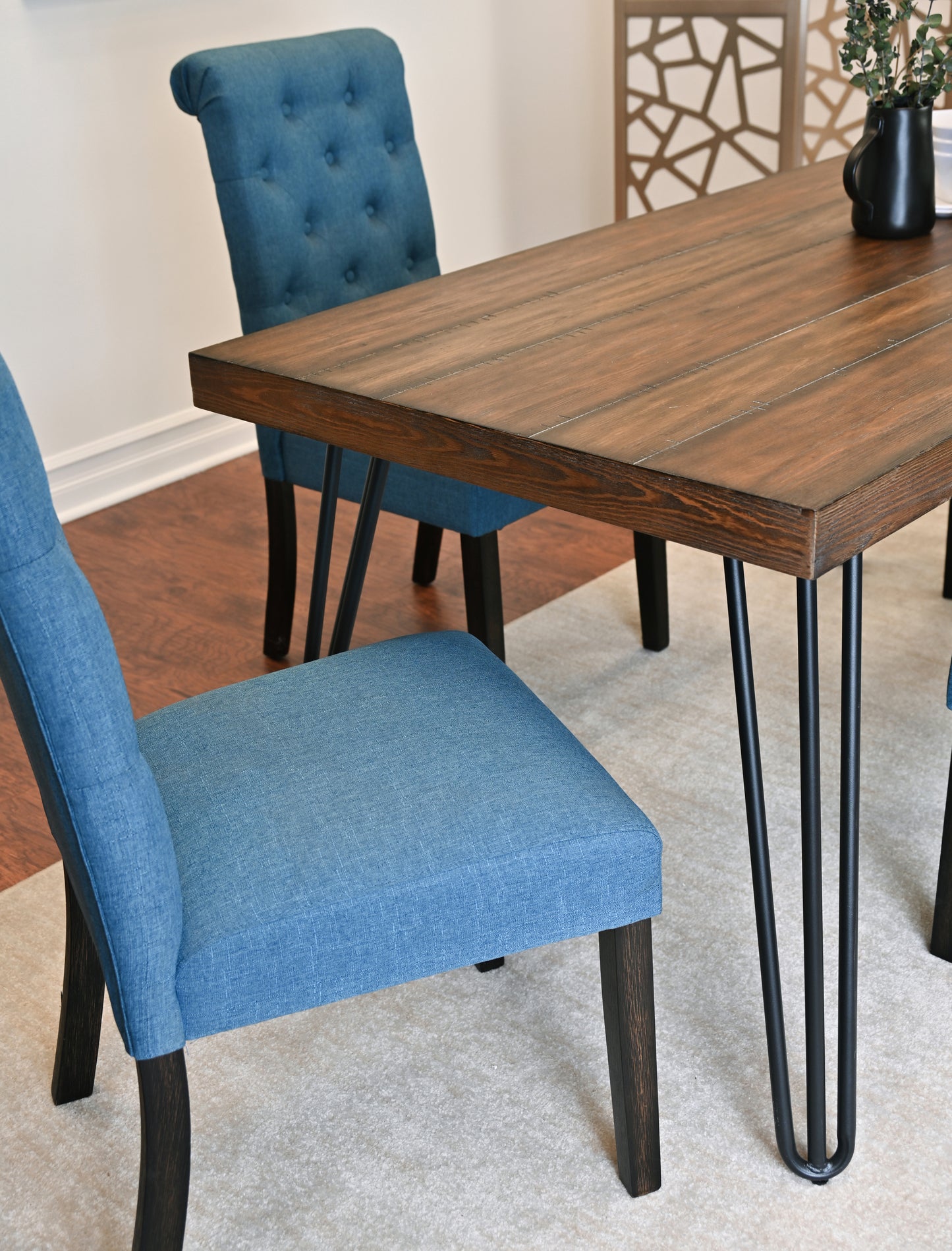 5 Piece Hairpin Dining Set Table And Chairs Wood Finish