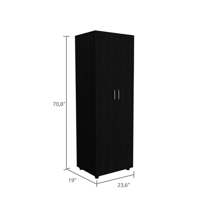 Armoire-organiser 70.8"H, Two Shelves, Rod, Double Door Cabinet Armoire, Black