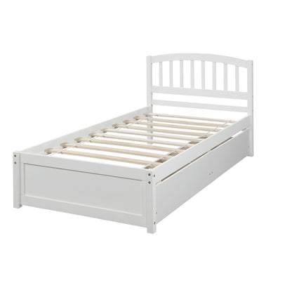 Elegant White Twin Platform Bed with Storage Drawers and Headboard