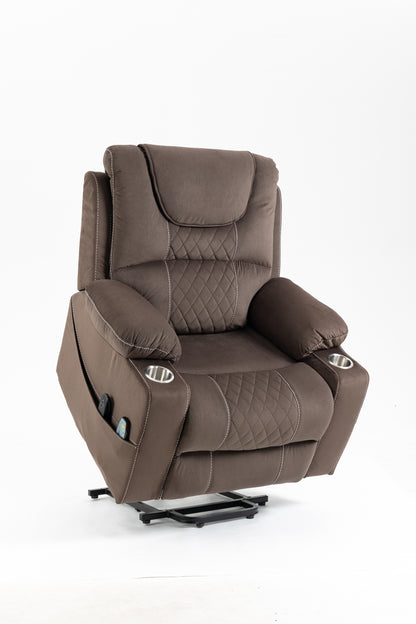 Oversized Lift Recliner, Dual Motors, 180° Recline, 25in Seat, 400 lb Capacity, 5-Mode Velvet Coffee