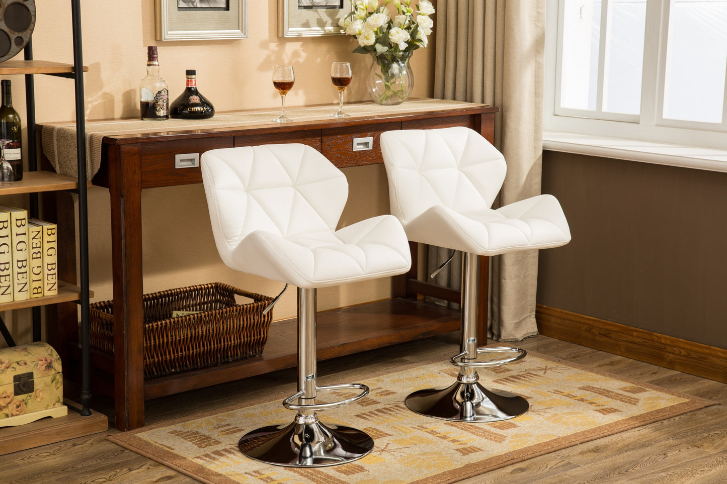Glasgow Tufted Adjustable Height Bar Stools Set Of 2 White