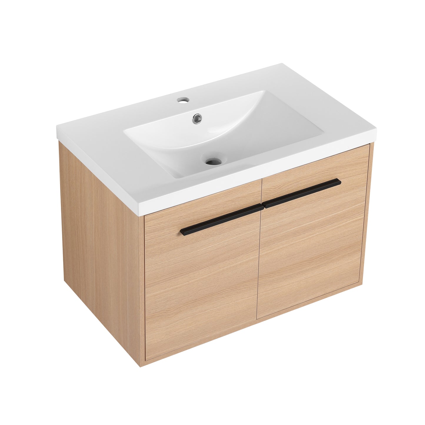 30-Inch Oak Bathroom Vanity Set with Resin Sink and Storage Cabinet