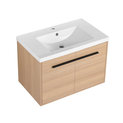 30-Inch Oak Bathroom Vanity Set with Resin Sink and Storage Cabinet