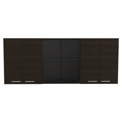 Yuma 150" Industrial-Style Wall Cabinet with Dual Closed Storage and Open Shelves
