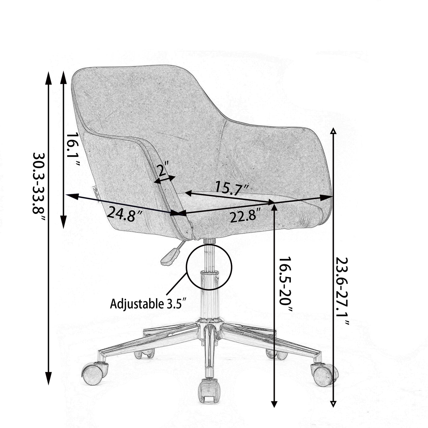 Elegant White Teddy Fabric Home Office Chair with Gold Metal Legs and 360° Swivel Function