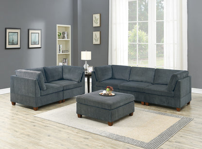 6-Piece Modular Sofa Set Sectional with 4 Corner Units 1 Armless Chair & 1 Ottoman Chenille Plywood Grey